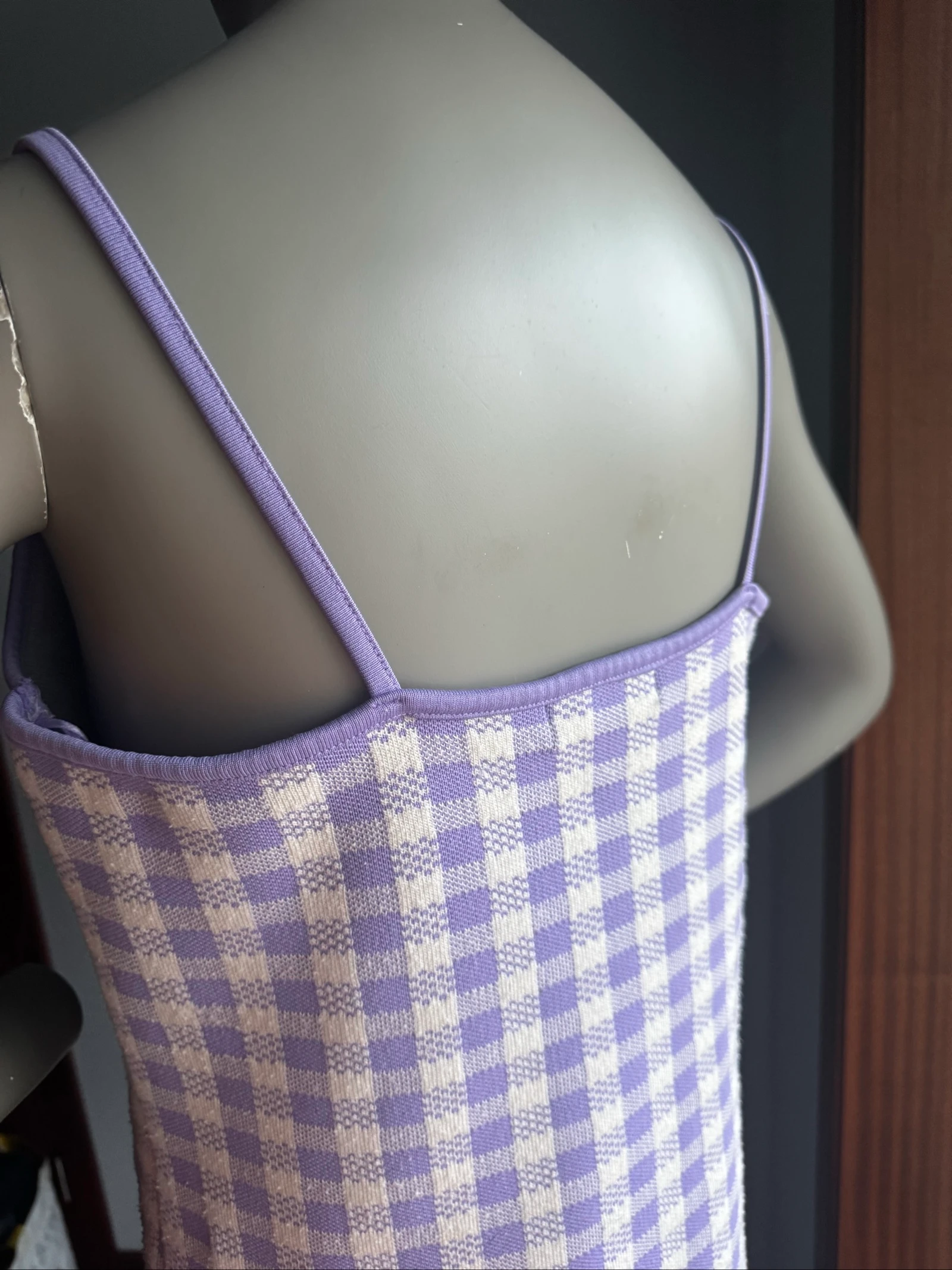 Gebreide jurk Primark geruit lila en wit | Maat M | Comfortabel – photo 3